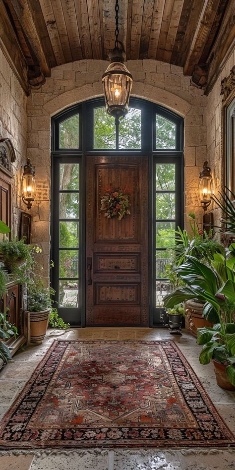 Say 'Bienvenue chez moi' (welcome home) in style with 20 entryway decor ideas bursting with French-inspired charm and vintage character. #HouseGoals #DecorTips #HomeIdeas #HomeDecor #DecorInspiration #HomeStyle #HomeInspiration #HomeDecorating #InteriorInspo #InteriorDesign Entrance Halls Ideas, Entrances To Homes Entryway, Behind Entry Door Ideas, Grand Entryway Ideas, Large Entrance Hall Ideas, Double Entryway, French Country Foyer, Entryway Wall Decor Ideas, Entranceway Ideas