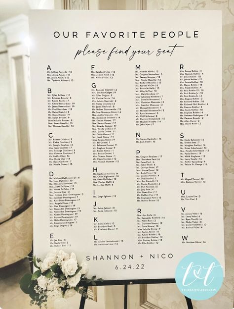 Wedding Seating Chart Printable, Wedding Seating Chart By Alphabet, Seating Chart Wedding Alphabetical Signs, 25 Table Seating Chart, Seating Chart For 25 Tables, Easy Table Assignments Wedding, Seating Chart Organization, Personalized Wedding Seating Chart, Guest Names Wedding Seating Charts