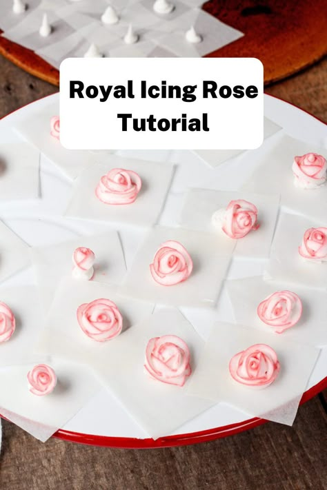 Learn how to make these beautiful roses from royal icing in this detailed tutorial video from the Bearfoot Baker! Royal icing transfers are a great way to dress up sugar cookies, cupcakes, and cakes. Learn how to make these royal icing roses with a step-by-step tutorial on the blog! #royalicing #royalicingtutorial #bearfootbaker Toothpick Roses Royal Icing, Wedding Cutout Cookies Ideas, How To Make Royal Icing Roses, Tiny Royal Icing Flowers, How To Make Royal Icing Transfers, Stiff Royal Icing Recipe For Flowers, Royal Icing Roses On Cookies, Royal Icing Roses Tutorial, Royal Icing Flower Transfers