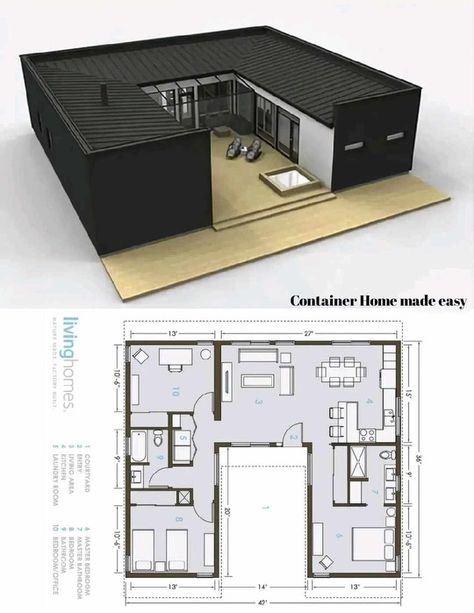 Mini House Plans, Shipping Container House Plans, House Floor Design, Building Plans House, Shipping Container Home, Container Houses, Small House Design Plans, House Layout Plans, Sims House Plans