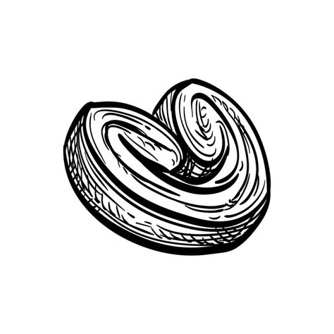 Palmier. Ink sketch of French pastry isolated on white background. Hand drawn vector illustration. Retro style. Pastry Tattoo, Cookie Vector, Cupcake Vector, Graphic Design Portfolio Layout, Cake Vector, Fish Silhouette, Old Paper Background, Food Sketch, French Pastry