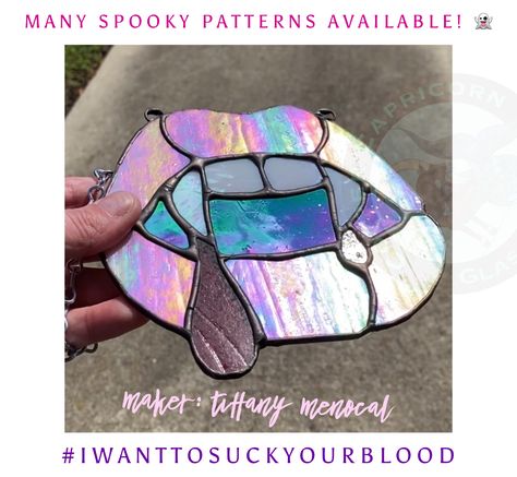 Picture of vampire fangs in stained glass as an example of this pattern. Bat Stained Glass Patterns, Stained Glass Bat, Stained Glass Vampire Lips, Stained Glass Skull, Stained Glass Mermaid Tail, Social Media Organization, Blue Lipstick, Vampire Fangs, Stained Glass Pattern