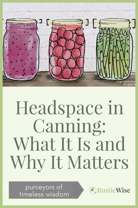 What is headspace in canning? Headspace refers to the empty area left between the top of the jar's contents and the inside of the lid. Too much, or too little headspace may affect the safety, shelf life, and quality of your food, so you want to get it just right! #homecanning #canningfood #preserving #homemade #foodsafety | canning jar headspace | via @RusticWise Canning Jar Headspace, Sanitizing Jars For Canning, Sterilize Canning Jars, Canning Chili, Canning Jar Storage, Sterilize Canning Jars In Oven, Water Bath Canning Vs Pressure Canning, Canning Tools, Ball Canning Jars