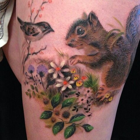 Squirrel Tattoos, Esther Garcia, Squirrel Tattoo, Wildlife Tattoo, Animal Sleeve, Nice Tattoos, Tattoo Animal, Worlds Best Tattoos, Design Tattoos