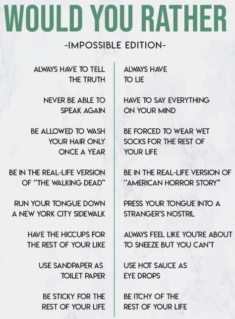 Who More Likely To Questions, Good Would U Rather Questions, Crazy Would You Rather, Who Would Rather Questions, Would U Rather Question For Teens, Verbal Games To Play With Friends, This Or That Thursday, Who Is More Likely To Questions, What To Talk About With Friends
