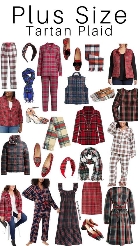 Plus Size Plaid Outfits, Alexa Webb 2024, Tartan Aesthetic, Christmas Plaid Outfit, Plaid Clothes, Plaid Trend, Tartan Shoes, Tartan Plaid Christmas, Holiday Flannel