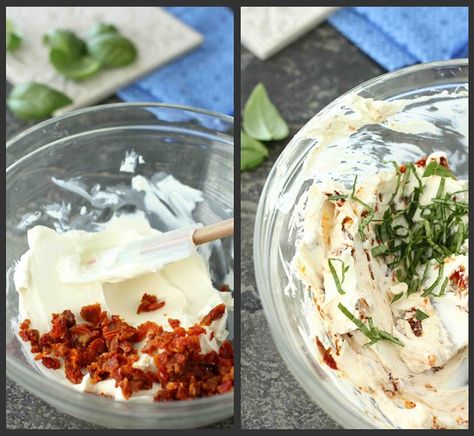 Sun-Dried Tomato & Basil Cream Cheese Spread Recipe | Cookin' Canuck Basil Cream Cheese, Tomato Spread, Sundried Tomato Dip, Cream Cheese Spread Recipes, Cheese Spread Recipes, Cream Cheese Spread, Quick Side Dishes, Cream Cheese Spreads, Tomato And Cheese