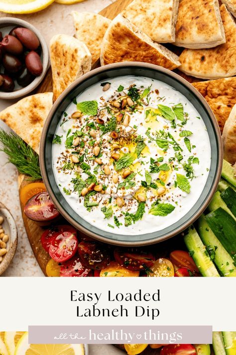 This quick and easy Loaded Labneh Dip is creamy, tangy, filled with flavor and the perfect appetizer or healthy snack. Cobb Salad Meal Prep, Greek Chicken Meatballs, Labneh Dip, Cobb Salad Recipe, Easy Healthy Lunches, Greek Chicken, Easy Snack Recipes, Chicken Meatballs, Dinner Appetizers