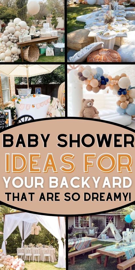 outdoor baby shower ideas Back Yard Baby Shower Decoration, Baby Shower Outside Decorations, Outdoor Baby Shower Set Up, Backyard Baby Shower Ideas Girl, Backyard Baby Shower Ideas Boys, Simple Outdoor Baby Shower Ideas, Back Yard Baby Shower Diy, Fall Outdoor Baby Shower Ideas, Baby Shower At A Park