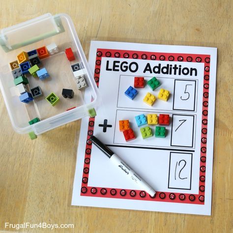 LEGO Addition Printable Math Activity Addition Mats, Lego Stem, Summer Math Activities, Lego Math, Addition Flashcards, Printable Math Games, Math Board Games, Math Tools, Summer Math