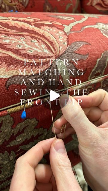 Franklin & Hare on Instagram: "Pattern match and hand sew the front lip of this sofa with me 🪡 🧵 

Fabric- @iansandersontextiles ‘Oleander’

#upholstery #upholsteryeducation #reupholstered #reupholstery #pattern #patterndesign #fabric #fabricdesign #traditional #traditionalupholstery #traditionalcraft #craftsmanship #craftsman #watchme #watchmework #sew #sewing #handsew #insta #instagood #instadaily #interiors #interiordesign #furniture #home #artisan #tips #learn" Reupholster Arm Chair, Reupholster Sofa, Reupholster Couch Diy, Diy Couch Cushions, Reupholster Chair Diy, Reupholster Couch, Upholstery Fabric Projects, Sofa Reupholstery, Upholstered Chairs Diy