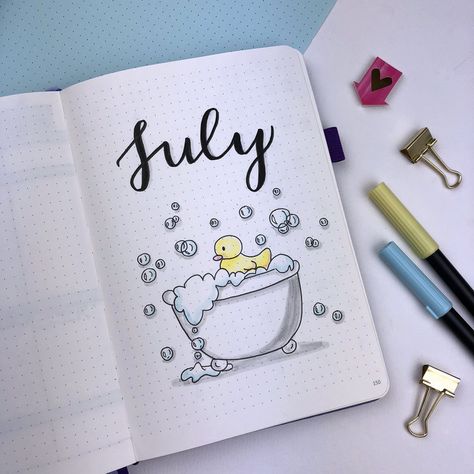 Plan With Me: My July Set Up in my Bullet Journal + Video Bullet Journal Decoration, Bullet Journal Month, Bullet Journal Set Up, Bullet Journal 2019, Bullet Journal Cover Page, Calendar Ideas, Plan With Me, Bullet Journal Mood, Bullet Journal Aesthetic