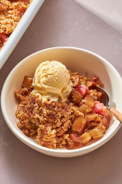 Apple Rhubarb Crisp Apple Rhubarb Crisp, Rhubarb Apple Crisp, Apple Rhubarb, Rhubarb Recipes Crisp, Brown Sugar Butter, Rhubarb Crisp, Instant Oats, Crisp Recipe, Quick Oats