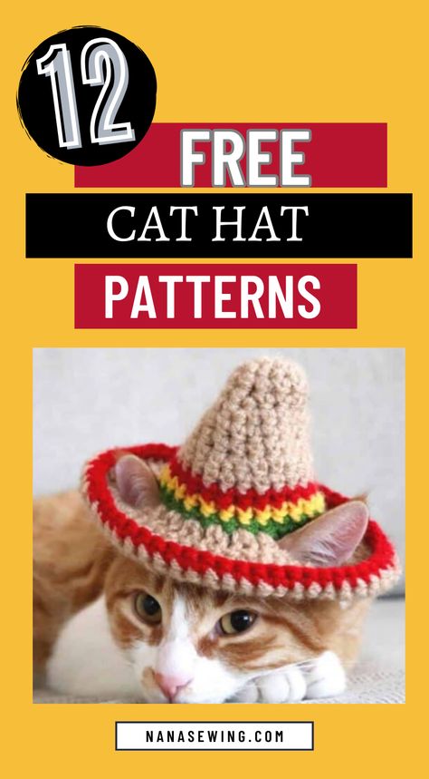 These crochet cat hat patterns are fun ways to crochet. Don't forget to take photos of these crochet patterns with your cat to make them Instagram worthy. These crochet cat hat patterns are fun to make. Crochet Cat Sombrero, Crochet Cat Sombrero Free Pattern, Crochet Cowboy Cat Hat Free Pattern, Crochet Cat Birthday Hat, Free Cat Hat Crochet Pattern, Crochet Cat Costume Free Pattern, Crochet Cat Hat Free Pattern, Crochet Hats For Cats Pattern Free, Free Crochet Cat Hat Pattern