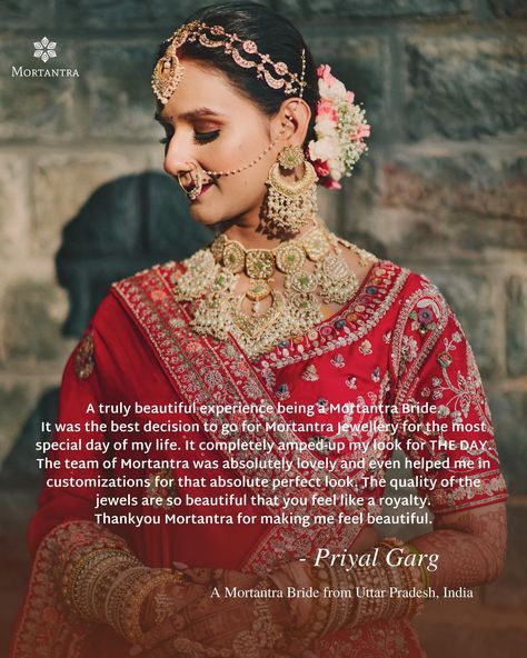 Mortantra Bride - The 2 words that bring a cheer of joy and immense warmth in our hearts everytime we receive love in the form of pictures and testimonials ✨❤️ “A truly beautiful experience being a Mortantra Bride. It was the best decision to go for Mortantra Jewellery for the most special day of my life. It completely amped-up my look for THE DAY. The team of Mortantra was absolutely lovely and even helped me in customizations for that absolute perfect look. The quality of the jewels are so... Mortantra Jewellery, Receive Love, Indian Bridal Jewellery, Bridal Jewellery Indian, Day Of My Life, The Team, How To Feel Beautiful, Special Day, Of My Life