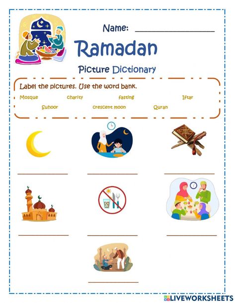 Muslim Kids Activities, About Ramadan, Telling Time Worksheets, Peppa Pig Coloring Pages, Islamic Kids Activities, Ramadan Activities, 2nd Grade Math Worksheets, Time Worksheets, Picture Dictionary