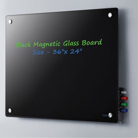 Whiteboards & Bulletin Boards | Whiteboards | Global Industrial™ Magnetic Glass Dry Erase Board - 36 x 24" - Black | 695649 - GlobalIndustrial.com Dry Erase Board Ideas, Black Dry Erase Board, Glass Whiteboard, Glass Dry Erase Board, Showcase Cabinet, Colored Chalk, House Remodeling, Youth Room, Magnetic White Board