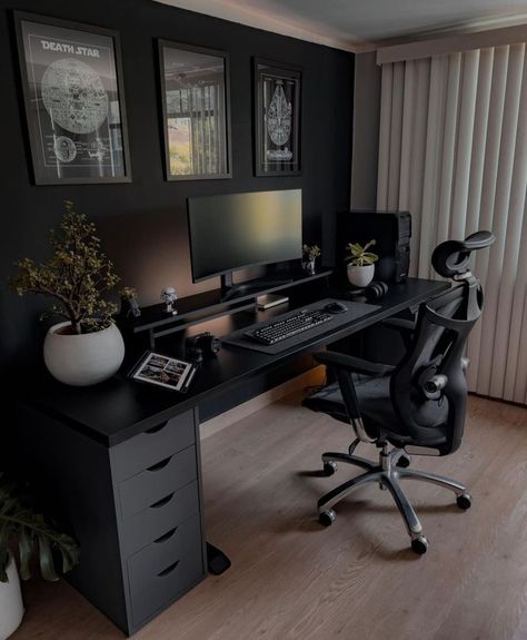 Office Inspiration Workspaces, Computer Desk Setup, Home Studio Setup, Desktop Setup, Bedroom Setup, Gaming Room Setup, Game Room Design, Modern Home Office, Home Office Setup