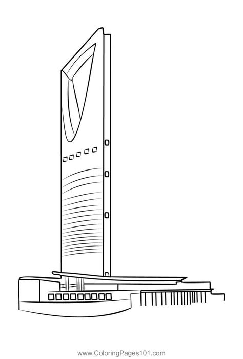 Kingdom Tower In Riyadh Coloring Page Saudi Art, Skyline Drawing, Waves Logo, Printable Pictures, Car Wall Art, Riyadh, Science Projects, Diy Art Painting, Free Prints