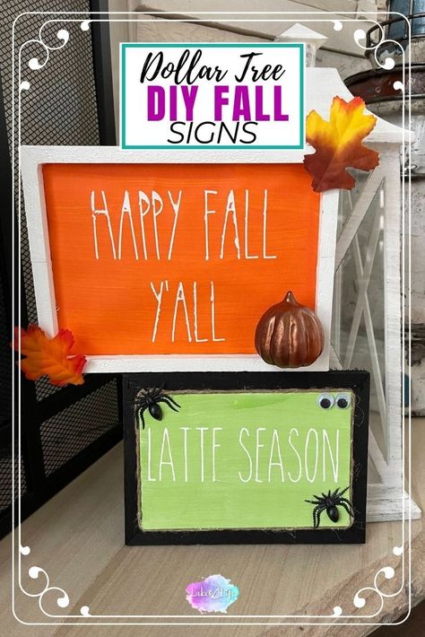 Small Fall Signs Diy, Diy Fall Signs, Short Fall Sayings For Signs, Dollar Tree Happy Halloween Wooden Sign, Dollar Tree Metal Pumpkin Sign, Happy Fall Y'all Sign, Halloween Signs Diy, Cheap Fall, Easy Fall Decor