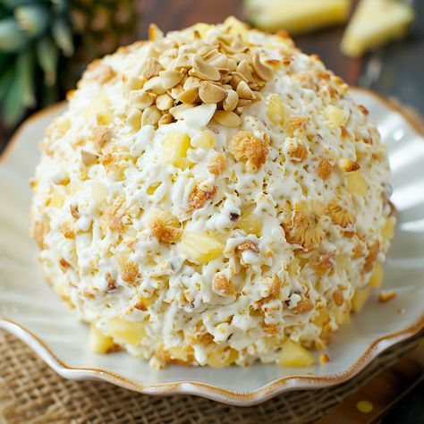 Pineapple Cheese Ball Pineapple Cream Cheese Dip, Cheese Ball With Pineapple, Cheese Ball Recipes With Pineapple, Pineapple Cheese Ball Recipe, Pineapple Cheese Ball, Pineapple Cheeseball, Pineapple Cheeseball Recipes, Pineapple Appetizers, Cream Cheese Ball