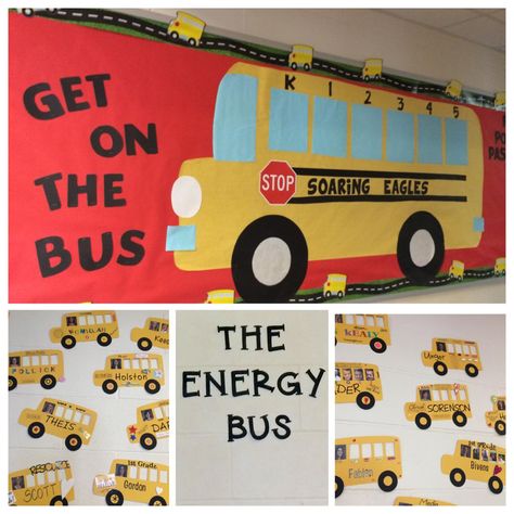 Twitter Bus Bulletin Board, Positive School Culture, School Wide Themes, Energy Bus, Bus School, All About Me Preschool, Bus Ideas, School Culture, Teacher Boards