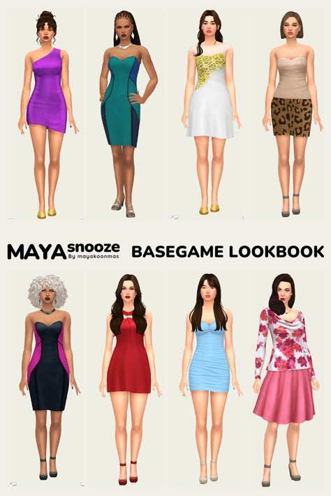 Basegame/  NOCC/ Mod-Free  Download on Patreon/ EA Gallery #MAYAsnooze Sims 4 Clothes Base Game, Sims 4 Basic Clothes, Sims 4 Cas Base Game, Basegame Sims Outfits, Sims 4 Base Game Outfits Ideas, Sims 4 Characters, Sims4 Clothes, Sims 4 Cas, Gaming Clothes