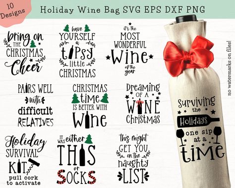 Christmas Wine Quotes, Wine Bag Svg, Holiday Wine Glasses, Christmas Wine Bags, Thanksgiving Wine, Bag Quotes, Wine Svg, Wine Bags, Wine Gift Bag