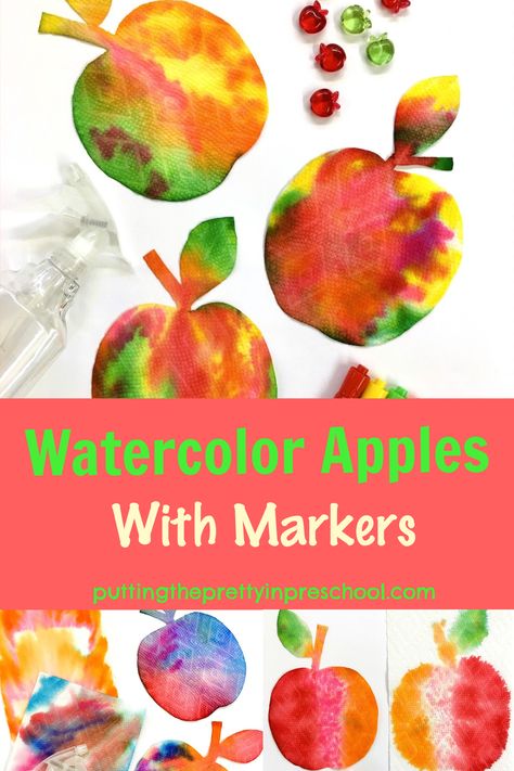 Kindergarten Fall Art, Art With Markers, Apple Art Projects, Apple Crafts Preschool, Apple Theme Activities, Preschool Apple Activities, Kindergarten Art Activities, Apple Kindergarten, September Art