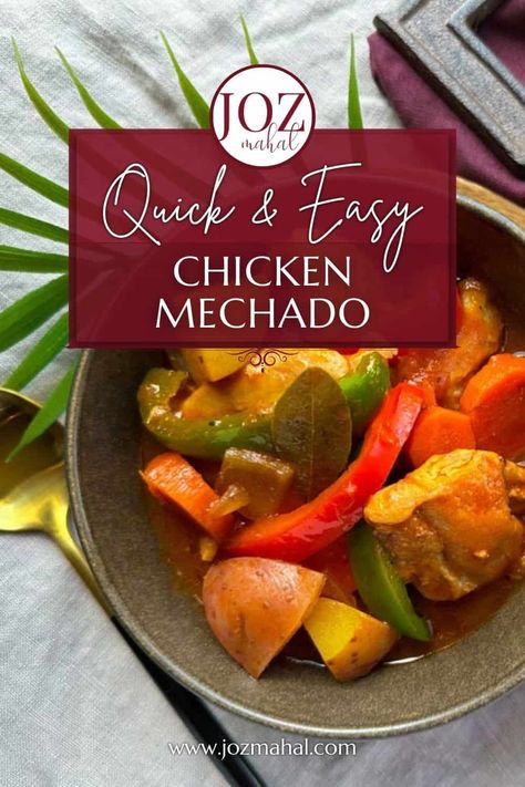 Quick and Easy Chicken Mechado With Tomato Sauce - JOZmahal Chicken Mechado Filipino, Mechado Recipe Filipino Food, Chicken Mechado, Mechado Recipe, Recipe Filipino Food, Beef Mechado, Beef Caldereta, Steamed White Rice, Filipino Dishes