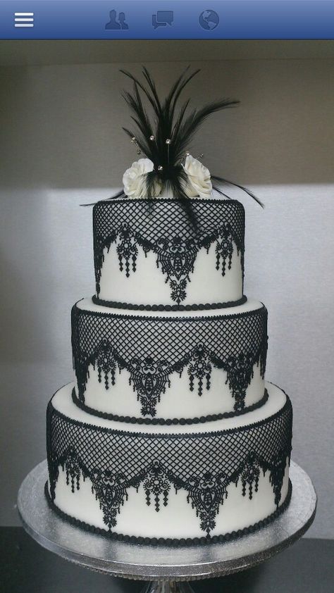 Wedding cake Black Lace Wedding Cake, Reception Planning, Tangled Wedding, Wedding Cake Ribbon, Lace Cake, Edible Favors, Edible Lace, Lace Wedding Cake, Cake Inspo