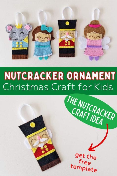 DIY Felt Nutcracker Ornament Nutcracker Christmas Ornaments Diy, Popsicle Nutcracker, Nutcracker Felt Ornaments, Nutcracker Popsicle Stick Craft, Nutcracker Perler Bead Patterns, Nutcracker Christmas Decorations Diy, Felt Nutcracker Ornaments, Nutcracker Christmas Crafts, Nutcracker Ornaments Diy