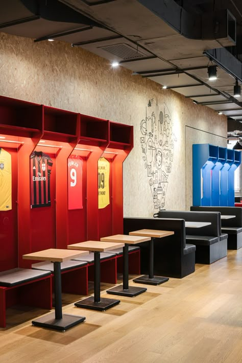 Sport Bar Design, Soccer Academy, Sports Office, Pub Design, Light Canopy, Bar Interior Design, Bar Interior, New Office, Boutique Interior