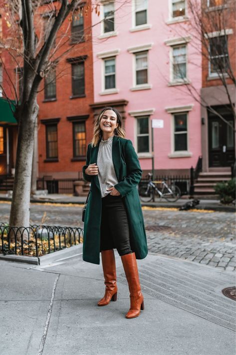 Elevate you casual winter look with this dark green wool coat! Charmed By Camille is sharing this beautiful trench coat with leather knee high boots and black denim. Shop this entire look on her LTK page today! Faux Cement Fireplace, Green Coat Outfit, Cement Fireplace, Winter Coat Outfit, Dark Green Coat, Coat Outfit Casual, Green Wool Coat, Winter Coat Outfits, Green Trench Coat