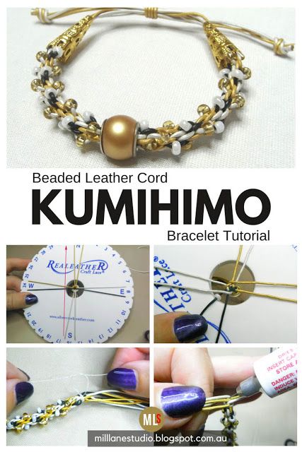 Kumihimo Tutorial, Beaded Kumihimo, Leather Tutorial, Kumihimo Braiding, Leather Jewelry Making, Kumihimo Jewelry, Kumihimo Patterns, Diy Leather Bracelet, Kumihimo Bracelets