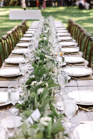 Kaitlin & Jason | Chalk Hill Estate — L'Relyea Events Olive Garland Wedding, Olive Leaf Centerpiece Wedding, Wine On Tables At Wedding, Geyserville California, Olive Leaves Wedding, Olive Leaf Wedding, Gold Taper Candles, Greenery Wedding Centerpieces, Modern Greenery