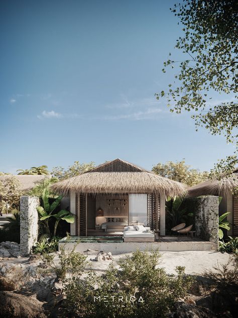 Tropical Resort Design, Small Lodge, Resort Design Plan, Tropical Beach Houses, Resort Plan, Resort Cabins, Hut House, Glamping Resorts, Bali House