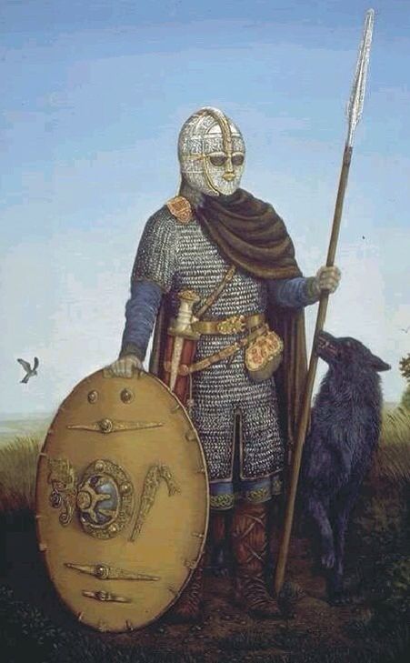 Reconstruction of a warrior, based on Sutton Hoo find. Saxon History, Anglo Saxon Kings, Anglo Saxon History, Sutton Hoo, Germanic Tribes, Historical Warriors, Ancient Warfare, Early Middle Ages, Norse Vikings