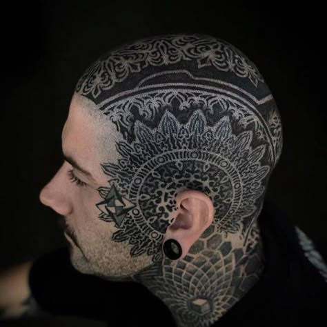 Bald Head Tattoo, Scalp Tattoo, 42 Tattoo, Face Tats, Head Tattoo, Face Tattoos, Bald Heads, Head Tattoos, Bald Head