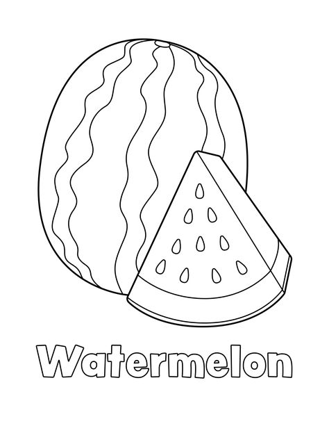 Watermelon Coloring Page from LittleBeeFamily.com Watermelon Coloring Page, Watermelon Coloring, Coloring Pages Activities, Watermelon Drawing, Cycle Drawing, Fruit Coloring, Vegetable Coloring Pages, Monster Truck Coloring Pages, Bee Family