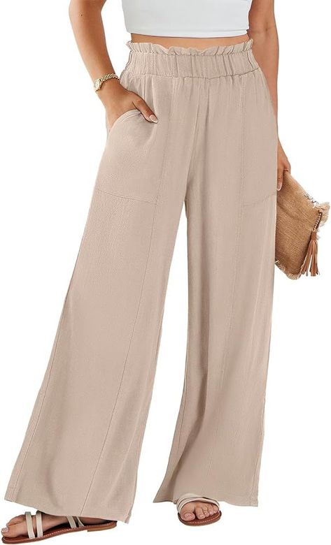 Palazzo Pants Summer, High Waist Palazzo Pants, Beach Trousers, Linen Beach Pants, Womens Tank Tops Summer, High Waist Wide Leg Pants, Pants Summer, Stylish Pants, Wide Leg Linen Pants