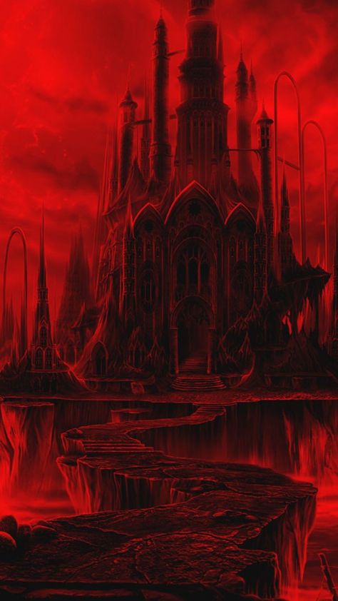 Demon Castle Art, Castle Red Aesthetic, Red Mansion, Red Castle, Myths & Monsters, Dark Castle, Castle Aesthetic, Goth Wallpaper, Emo Wallpaper