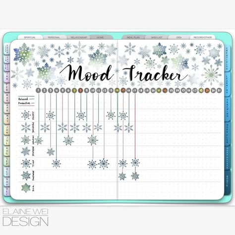 Winter Habit Tracker, Winter Mood Tracker, Moon Journal Ideas, Trackers For Bullet Journal, Period Cycles, Winter Bullet Journal, Bujo Mood Tracker, Journal Diary Ideas, January Journal