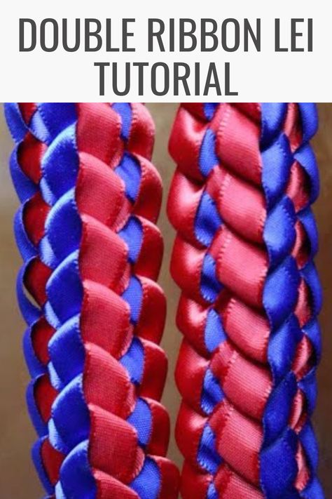 Graduation ribbon lei tutorial Diy Graduation Ribbon Leis Tutorials, Diy Ribbon Lei, Ribbon Leis Diy Tutorials, Senior Leis, Double Ribbon Lei, Ribbon Lei Tutorial, Lei Tutorial, Grad Leis, Lei Diy