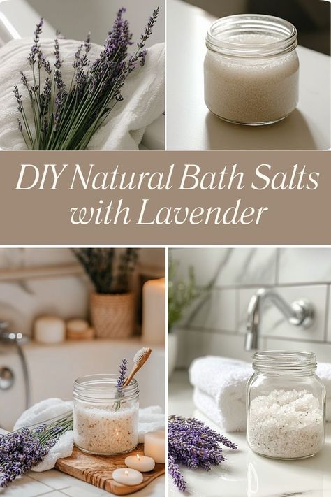 Relax and rejuvenate with DIY natural bath salts made with lavender. Simple, soothing, and fragrant. #DIYBathSalts #NaturalBeauty #Relaxation Diy Bath Salts With Essential Oils, Lavender Epsom Salt, Diy Bath Soak, Homemade Gifts For Mom, Bath Salts Recipe, Natural Bath Salts, Bath Salts Diy, Lavender Spa, Epsom Salt Bath