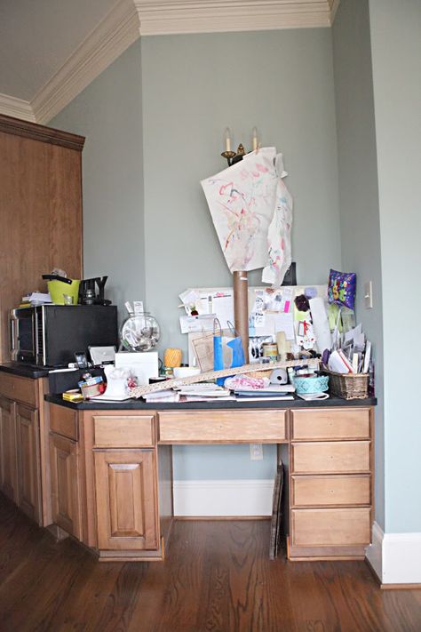 Remember way back when?  Let’s think about that. What comes to mind?  Horse drawn carriages?  churning butter?  Marilyn Monroe? Just wondering. Well, way back when we moved into this house, we had this little kitchen desk. And then one day I turned it into a desk.  You can read about that fun transformation here. But … Kitchen Desk Into Coffee Bar, Desk Into Coffee Bar, Desk Turned Coffee Bar, Desk Coffee Bar, Cooktop Hood, Cottage Kitchen Cabinets, Semi Custom Cabinets, Kitchen Chalkboard, Desk Coffee