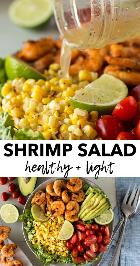 Shrimp Salad Dressing Recipes, Grilled Shrimp Salad Recipes, Shrimp Salad Healthy, Lime Vinaigrette Dressing, Avocado Corn Salad, Grilled Shrimp Salad, Shrimp Salad Recipe, Grilled Sweet Corn, Corn Salad Recipe