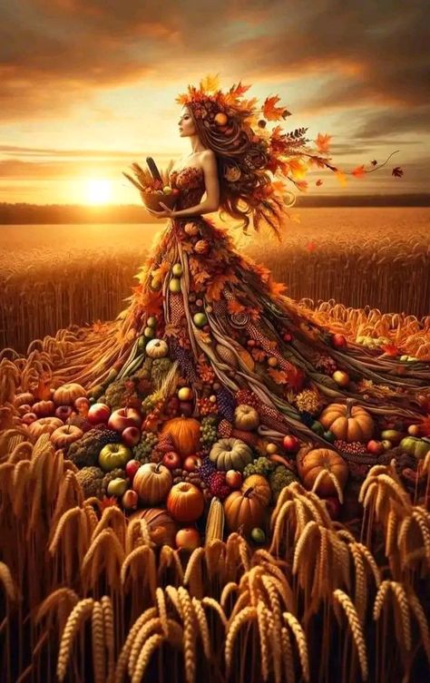 Autumn Goddess Art, Mabon Goddess, Diy Altar, Autumn Goddess, Beautiful Morning Images, Pagan Inspiration, Female Warrior Illustration, Seasons Lessons, Illustration Journal