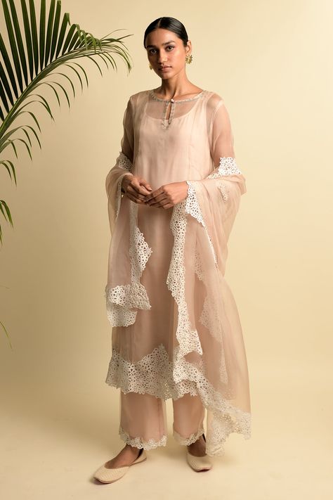 Shop for these amazing collections of Pink Organza Embroidery Keyhole Kurta Set For Women by Karishma Khanduja Bareilly online at Aza Fashions. Organza Suit Designs Latest, Organza Suit Designs, Organza Suit Design, Organza Kurti Designs Latest, Organza Kurta Set, Organza Kurti Designs, Kurti Models, Indian Fits, Organza Kurti