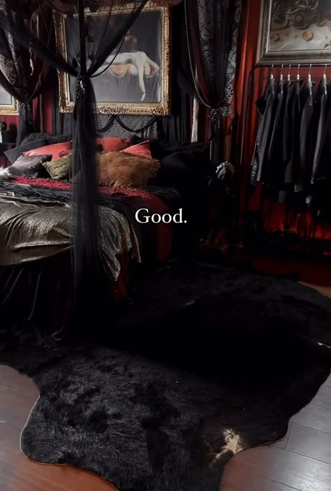 Black And Red Room Aesthetic, Black And Red Room, Red Room Aesthetic, Vampire Bedroom, Vampire Room, Goth Apartment, Gothic Room, Gothic Bedroom, Inside Decor